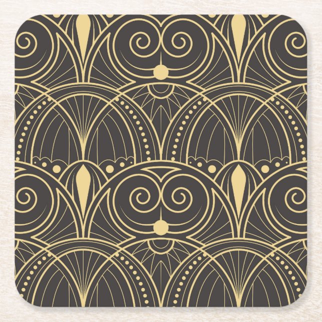 Art Deco Geometric Tiles Luxury. Square Paper Coaster (Front)