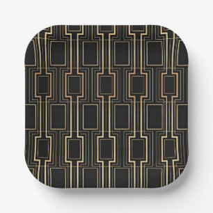Art Deco Geometrics Black and Gold Paper Plate