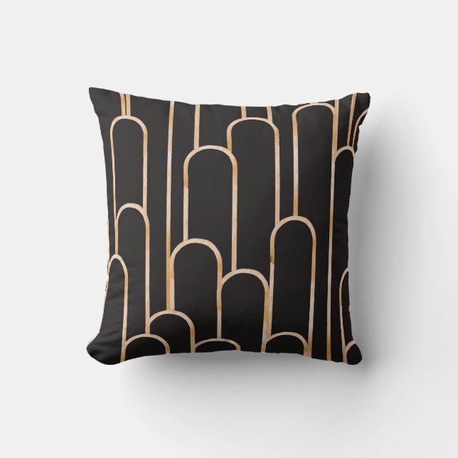 Art Deco Geometry: Gold Watercolor Wallpaper Cushion (Front)