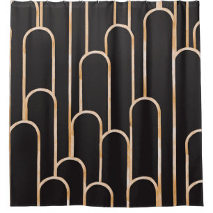 Art Deco Geometry: Gold Watercolor Wallpaper Shower Curtain