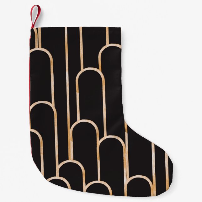 Art Deco Geometry: Gold Watercolor Wallpaper Small Christmas Stocking (Front)