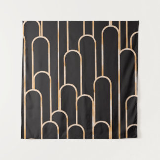 Art Deco Geometry: Gold Watercolor Wallpaper Tapestry