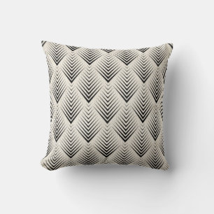 Art Deco Geometry Net Ivory Beige Creamy Black Cushion