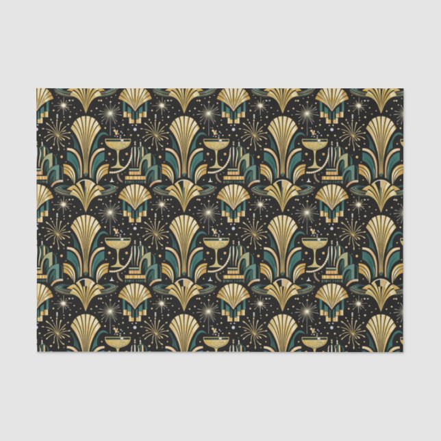Art Deco Gilded Skyline New Year Pattern Tissue Paper (Front)