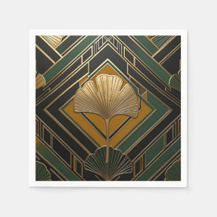 Art Deco Ginkgo Leaf Gold Geometric Pattern Napkin