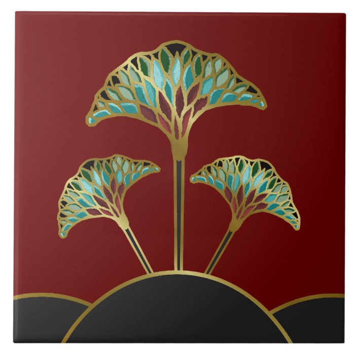 Art Deco Ginkgo Leaves Decorative Tile Zazzle.co.nz