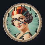 Art Deco girl Large Clock<br><div class="desc">Great clock design. You will love it like others. Be free to use this design for other product you like or to custo mize and add your text. Follow me for more. Thank you. Have a nice day.</div>