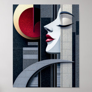 Art Deco Girl Profile Geometric Elegance Poster