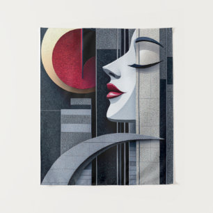 Art Deco Girl Profile Geometric Elegance Tapestry