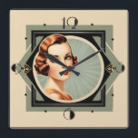 Art Deco girl Square Wall Clock<br><div class="desc">Great clock design. You will love it like others. be free to use this design for other product you like or to customise and add your text. Follow me for more. Thank you. Have a nice day.</div>