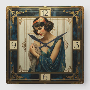 Art Deco Girl Square Wall Clock
