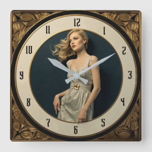 Art Deco Girl Square Wall Clock