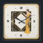 Art Deco girl Square Wall Clock<br><div class="desc">Great clock design. You will love it like others. Be free to use this design for other product you like or to customise and add your text. Follow me for more. Thank you. Have a nice day.</div>