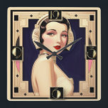 Art Deco girl Square Wall Clock<br><div class="desc">Great clock design. You will love it like others. Be free to use this design for other product you like or to customise and add your text. Follow me for more. Thank you. Have a nice day.</div>