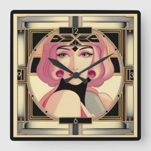 Art Deco girl Square Wall Clock