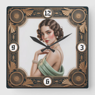 Art Deco Girl Square Wall Clock