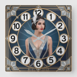 Art Deco Girl Square Wall Clock