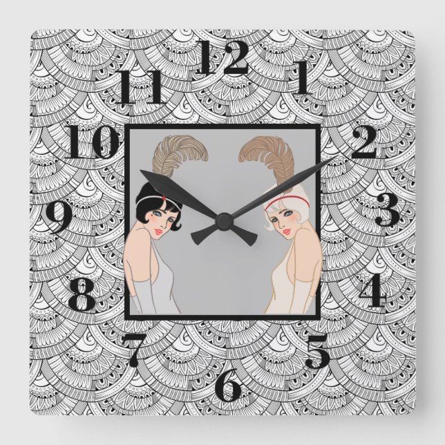 Art Deco Girls Square Wall Clock (Front)
