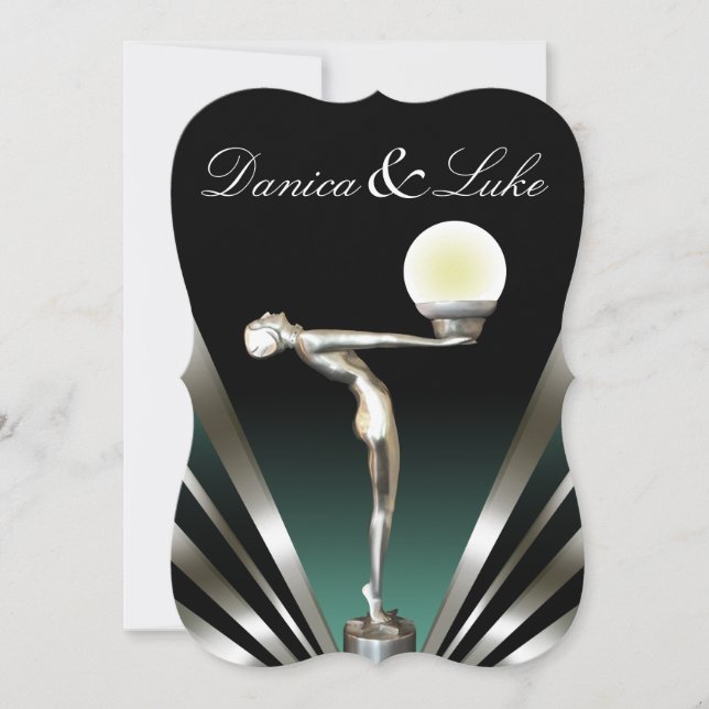 Art Deco Glam Nouveau Wedding | teal Invitation (Front)