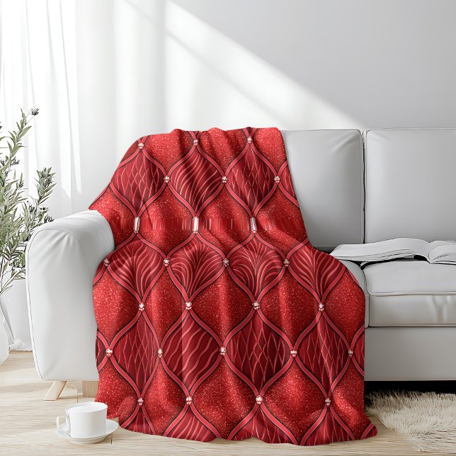 Art Deco Glam Red Valentines Pattern Fleece Blanket (Creator Uploaded)