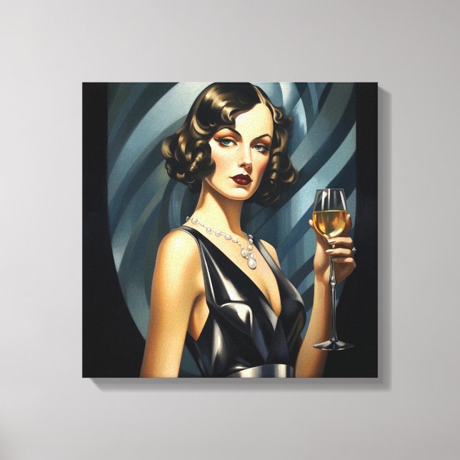 Art Deco Glam: Silver Woman Canvas Print (Front)