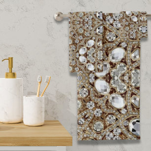  Art Deco Glamorous Vintage Fashion Beige Gold Bath Towel Set