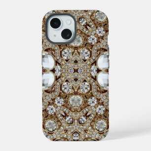 Art Deco Glamorous Vintage Fashion Beige Gold iPhone 15 Case