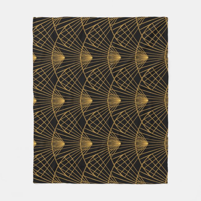 Art Deco Glamour: Golden Fan. Fleece Blanket (Front)