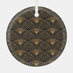 Art Deco Glamour: Golden Fan. Glass Tree Decoration