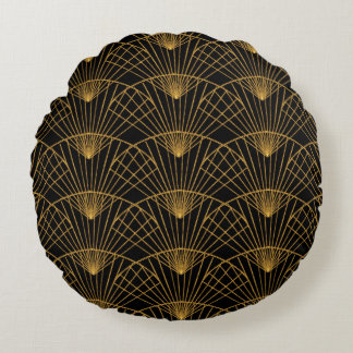 Art Deco Glamour: Golden Fan. Round Cushion