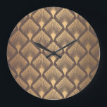 Art Deco Glamour: Golden Scales. Large Clock<br><div class="desc">Art Deco Pattern. Seamless golden background. Scales geometric design. Vintage line design. 1920-30s motifs. Luxury vintage illustration Golden Art Deco Glamour in Seamless Abundance. Roaring 20s Revived. Art Deco Elegance: Seamless Golden Geometric Dance. background, pattern, abstract, illustration, decor, paper, vintage, gold, retro, seamless, geometric, luxury, lace, lines, ornament, gradient, shape,...</div>