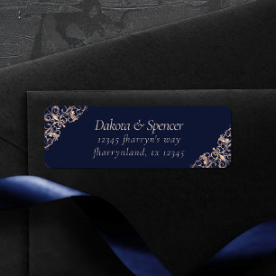 Art Deco Glamour   Navy Blue Rose Gold Address