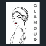 Art Deco Glamour Woman Illustration Poster<br><div class="desc">Add some glamour to your space with this stunning illustrated poster. Art deco design in black and white (with a touch of red).</div>