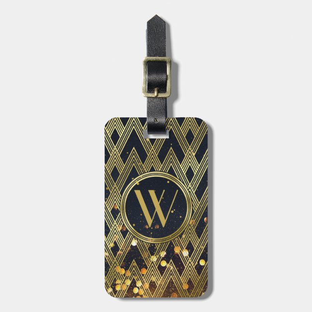 Art Deco Glamourous Geometric Pattern Monogram Luggage Tag (Front Vertical)