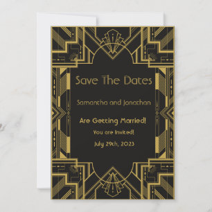 Art Deco Glamourous Gold Black Save the Date Card