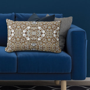 Art Deco Glamourous Vintage Fashion Beige Gold Lumbar Cushion