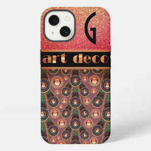 Art deco glitter look peach green black iPhone 13 case