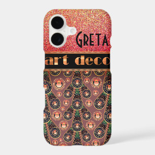 Art deco glitter look pink gold green black