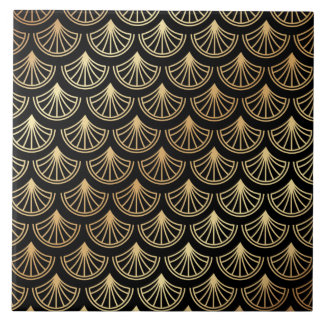 Art Deco Gold and Black Abstract Pattern Tile