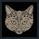Art deco gold and black Egyptian style cat Poster<br><div class="desc">Art deco cat face done in an elegant jewel emblem style in colours of gold,  silver and black. For all cat lovers. A decorative,   vintage ,  egyptian style cat design</div>