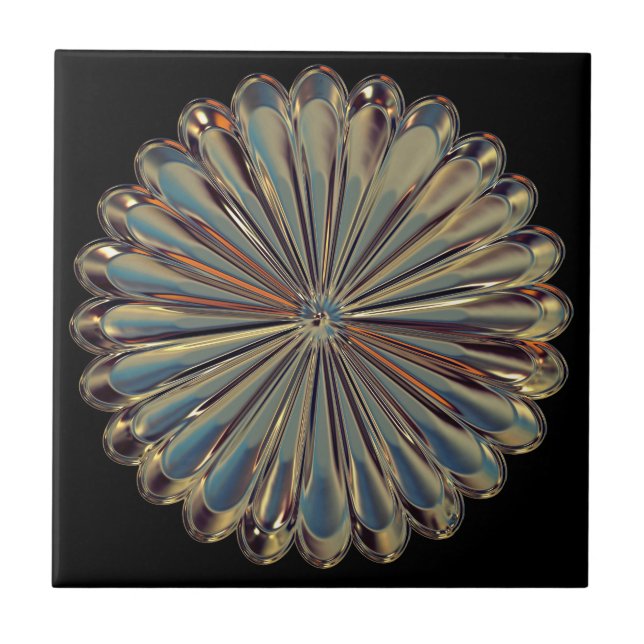 Art deco gold and black  flower metallic medallion tile (Front)
