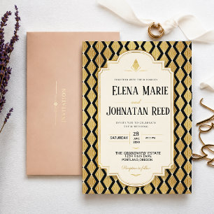 Art Deco Gold and Black Gatsby Luxury Geometric Invitation