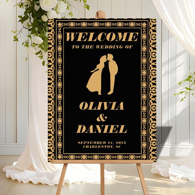 Art Deco Gold and Black Wedding Welcome Acrylic Sign (Creator Uploaded)