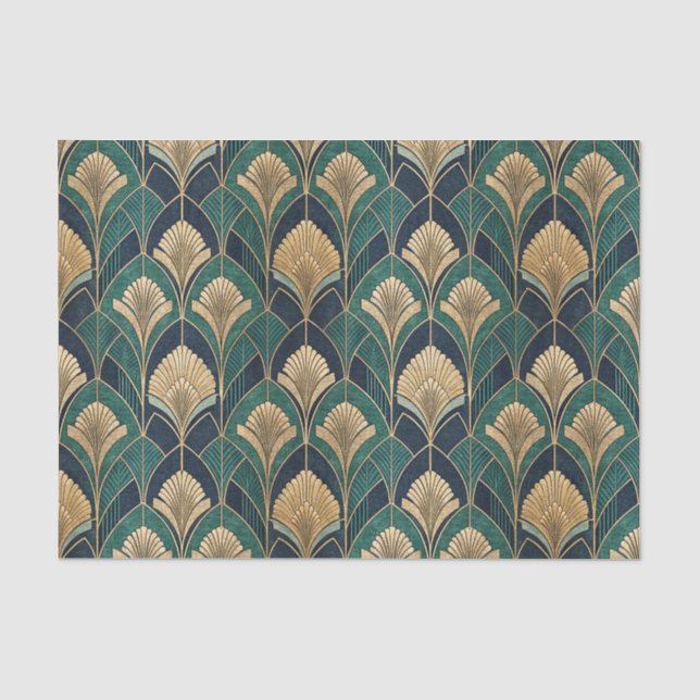 Art Deco Gold and Teal Geometric Abstract Pattern Tissue Paper (Front)