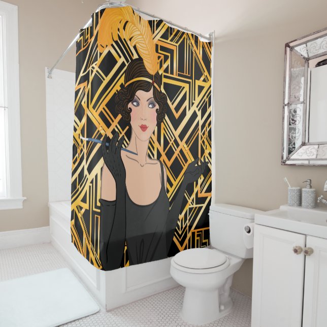 Art deco,gold,black,1920,Gatsby,chic,pattern,girly Shower Curtain (In Situ)