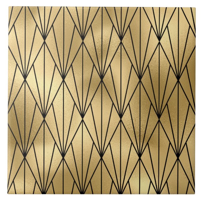 art deco gold black decor ceramic tile (Front)