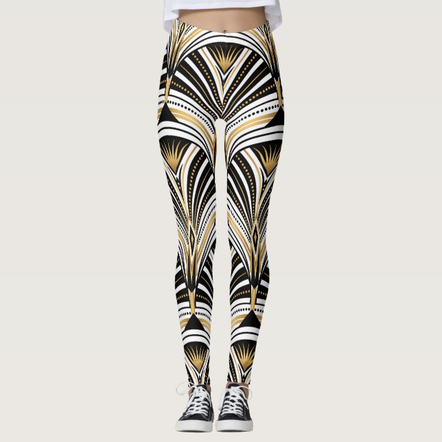 Art Deco Gold Black Elegance: Roaring Twenties Leggings (Front)