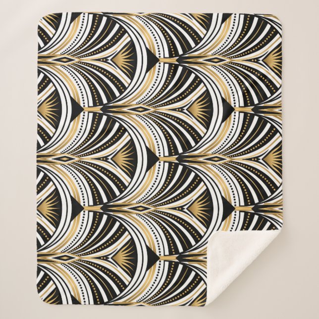 Art Deco Gold Black Elegance: Roaring Twenties Sherpa Blanket (Front)