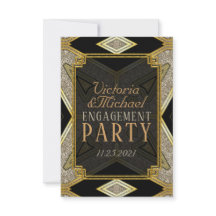 Art Deco Gold Black Engagement Invitation