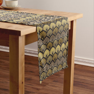 Art Deco Gold Black Fan Pattern  Long Table Runner